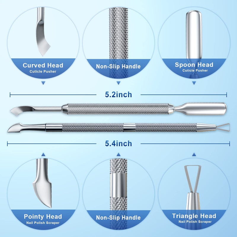 GA&EN 2PCS Metal Silver Cuticle Pusher and Scraper, Nail Trimmer Cutter Stainless Steel Gel Scraper Tool, Nail Polish Remover Peeler Durable Salon Manicure Pedicure Cleaner for Fingernail and Toenail - Image 2